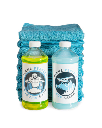 Fabric Airplane Clean Up Kit - Buddha Belly, EcoClean and Microfiber towels!